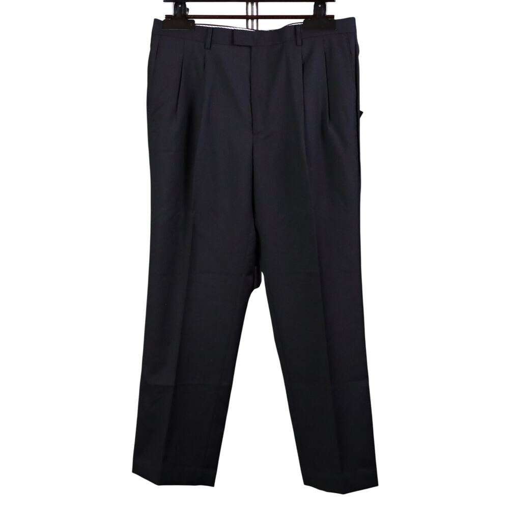 Bachrach Dress Pants NWT Mens 38 Black Wool Pleated Career Formal Slacks Trouser